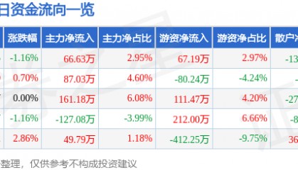 股票行情快报：京能置业（600791）5月13日主力资金净买入66.63万元