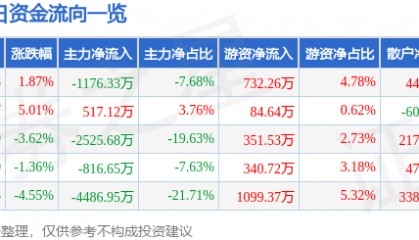 股票行情快报：*ST仁东（002647）6月24日主力资金净卖出1176.33万元