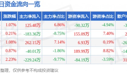 股票行情快报：京能置业（600791）6月30日主力资金净买入125.48万元