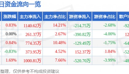 股票行情快报：华电能源（600726）6月11日主力资金净买入1140.62万元