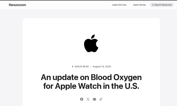 苹果软件更新：为美国部分Apple Watch恢复血氧监测
